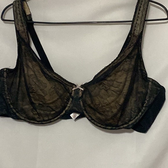 Cacique Wo size 46 C MODERN LACE COVERED Black Lace Bra UNDERWIRE GOOD CONDITION - Picture 6 of 12